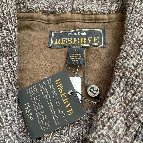 Jos. A. Bank Reserve Sweater Large NWT Cardigan Cable Knit Shawl Collar Wool - Picture 2 of 6